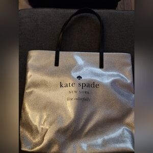 Kate Spade Live Life Colorfully Tite. Silver Glitter Tote. Excellent Condition.